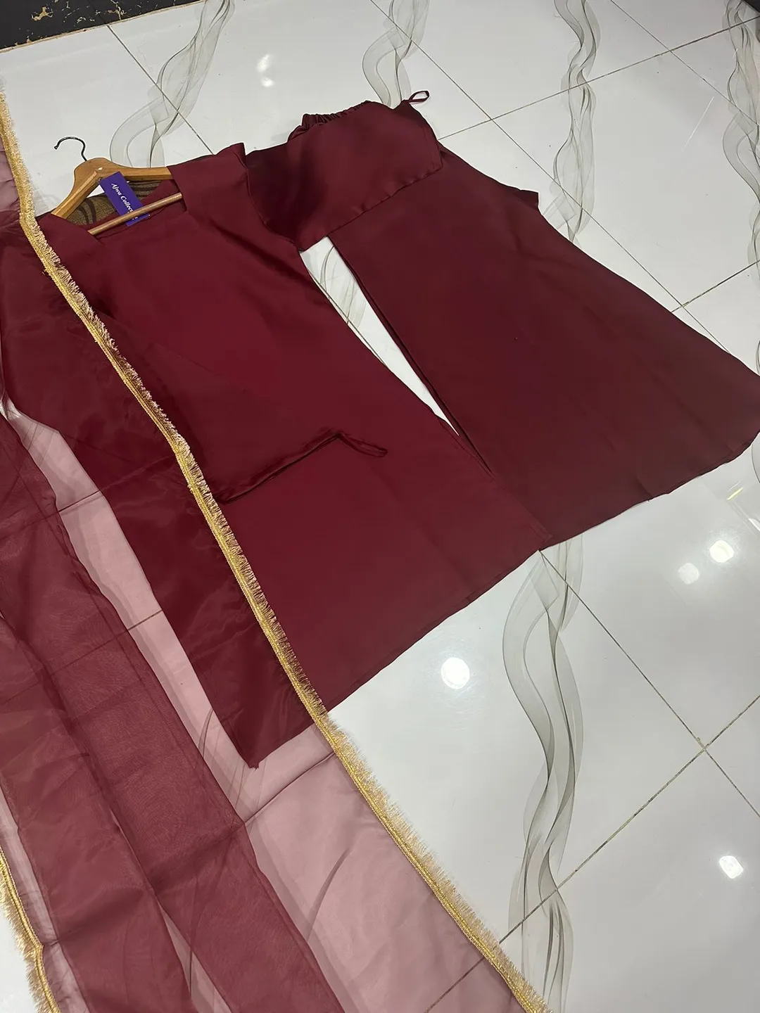 3 Pcs Women's Stitched Silk Lace Work Suit