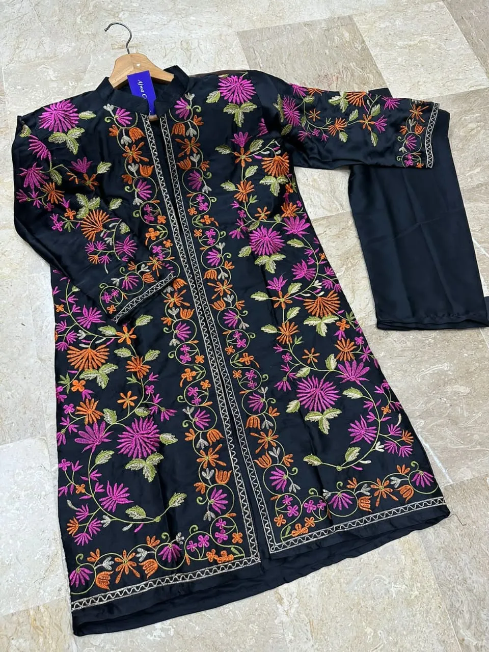 3 Pcs Women's Stitched Shamoz Silk Embroidered Gown Suit