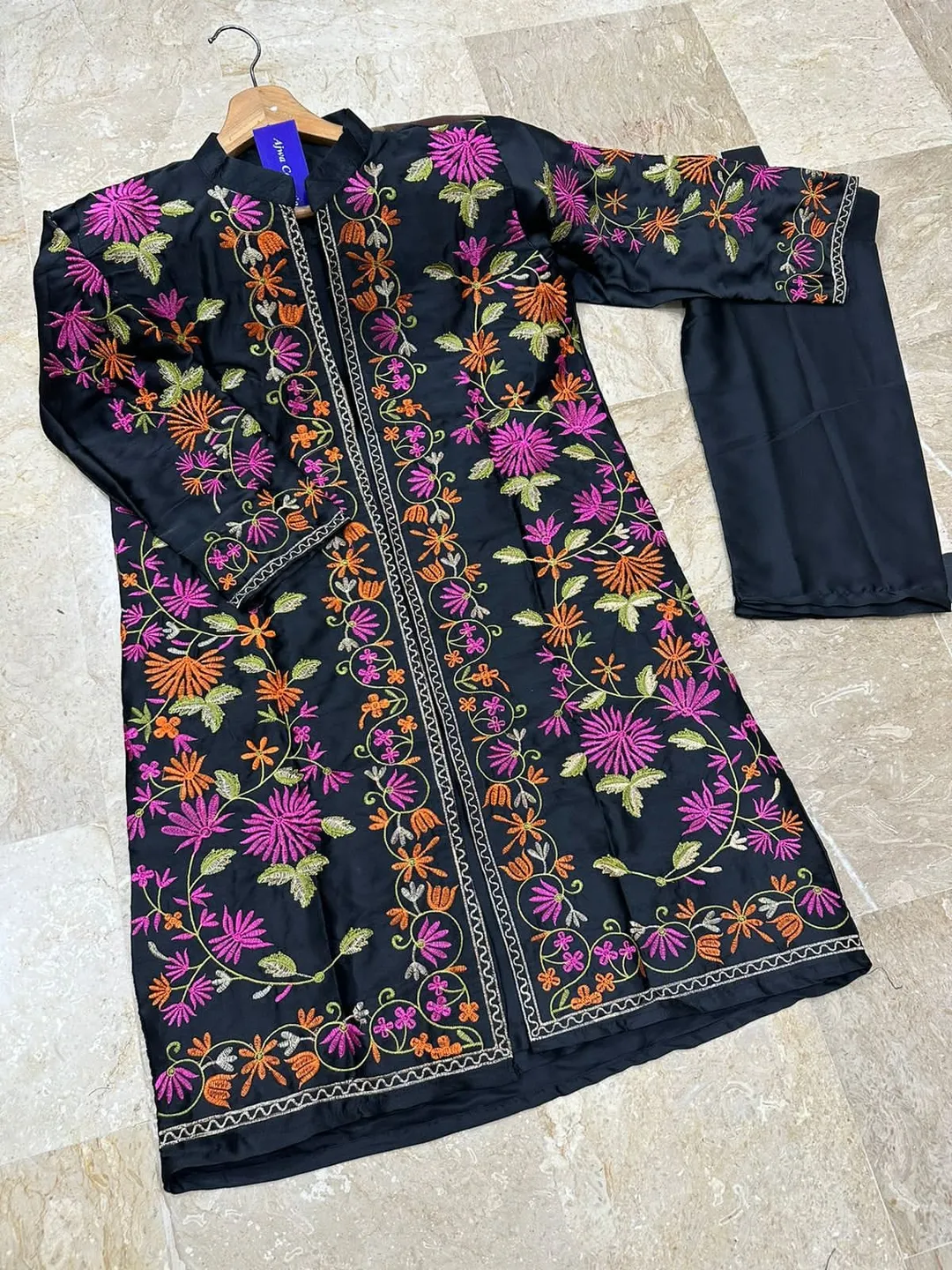 3 Pcs Women's Stitched Shamoz Silk Embroidered Gown Suit