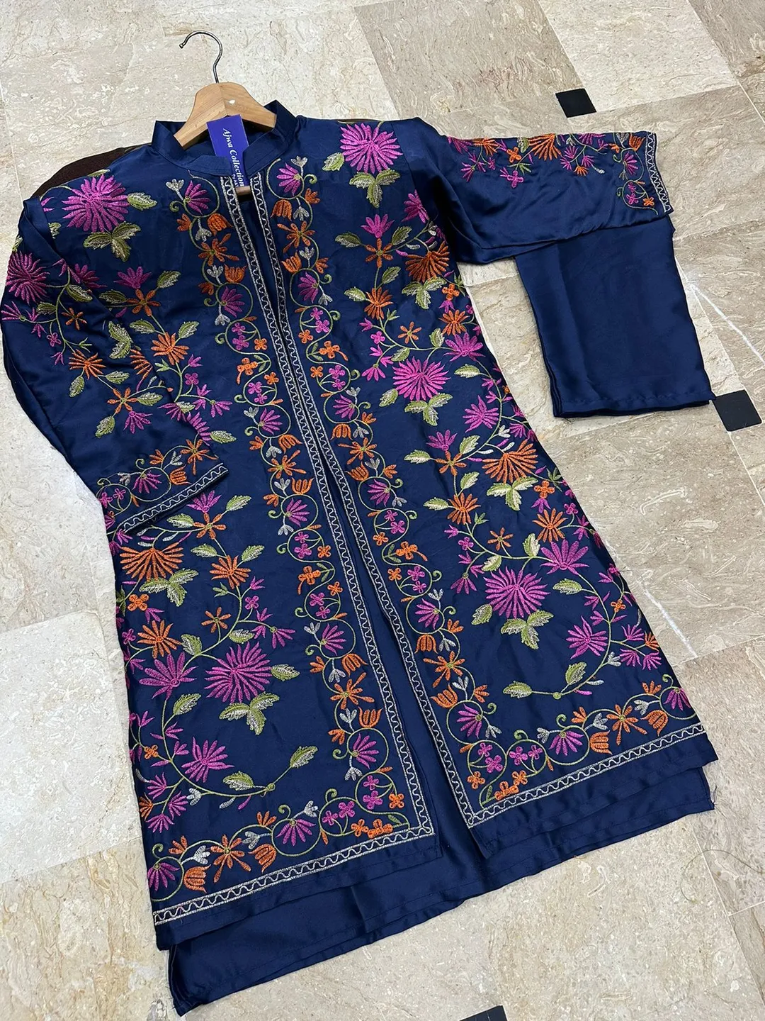 3 Pcs Women's Stitched Shamoz Silk Embroidered Gown Suit