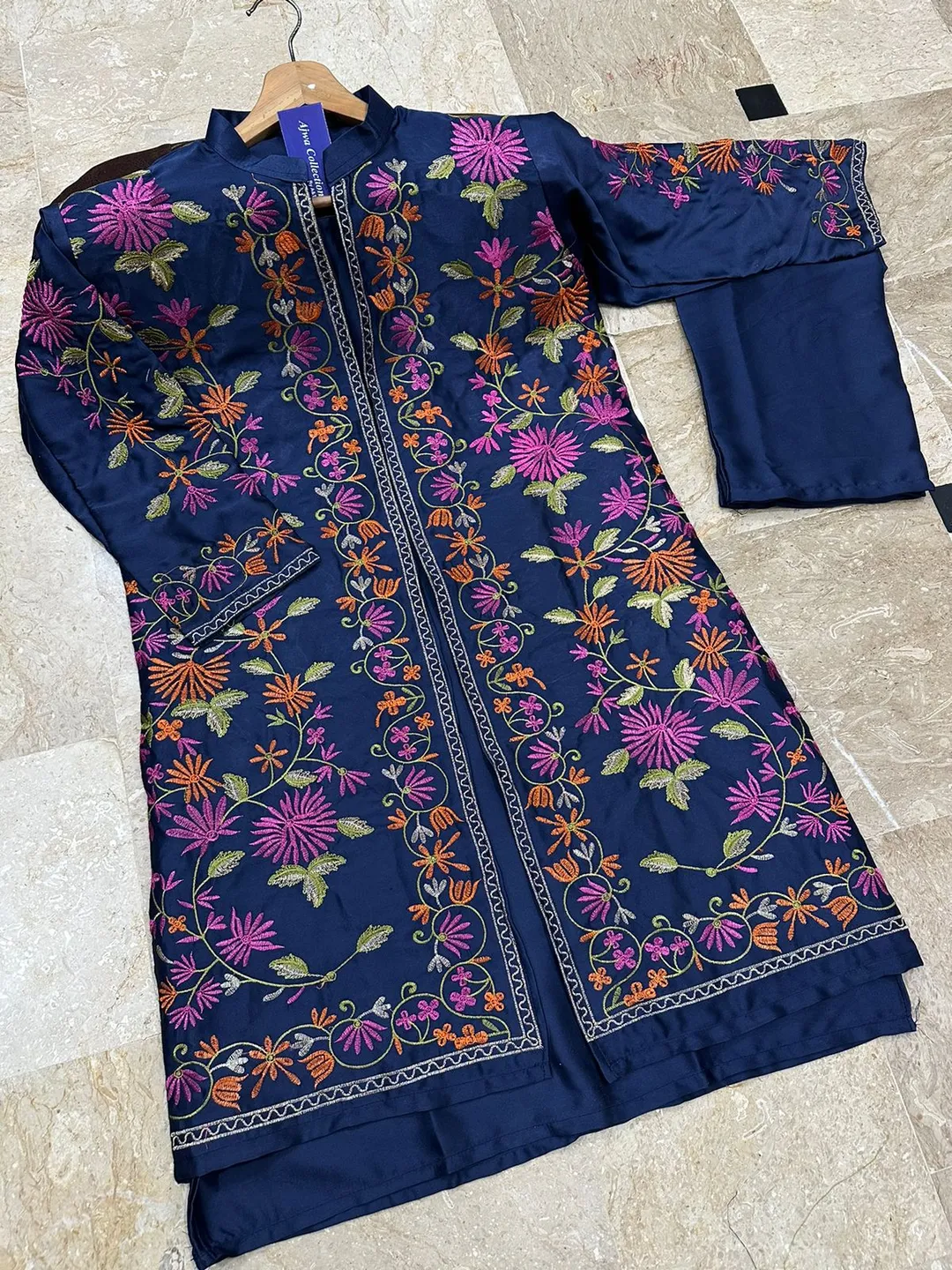 3 Pcs Women's Stitched Shamoz Silk Embroidered Gown Suit