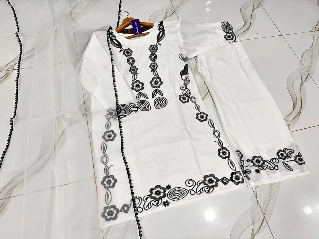 3 Pcs Women's Stitched Cotton Embroidered Suit