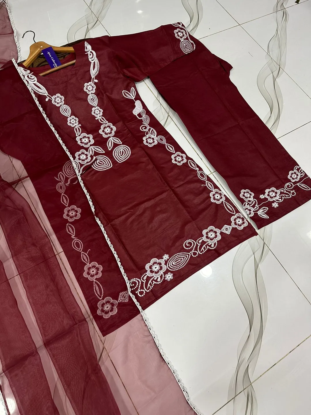 3 Pcs Women's Stitched Cotton Embroidered Suit