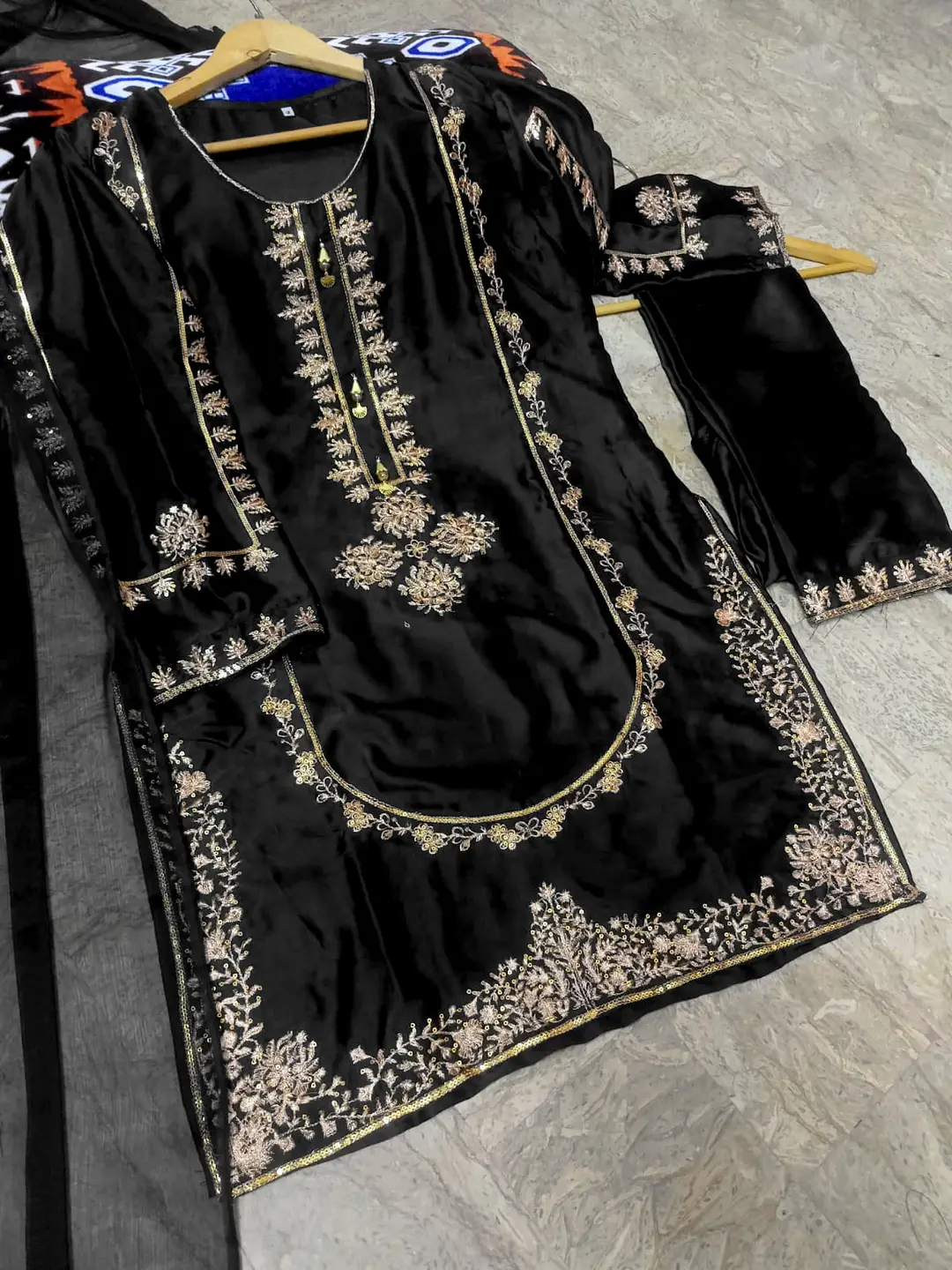 3 Pcs Women's Stitched Shamoz Silk Sequins Embroidered Suit