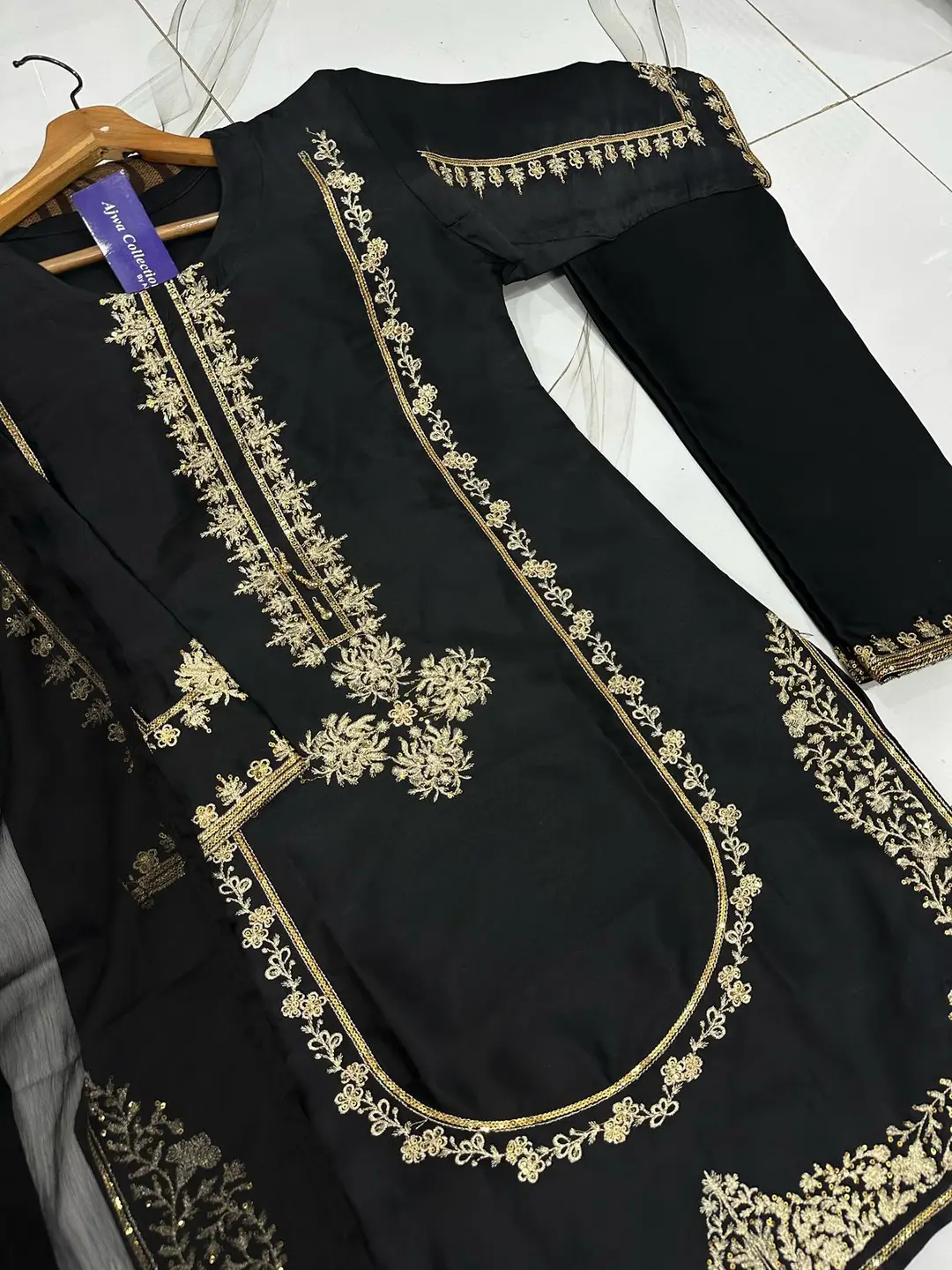 3 Pcs Women's Stitched Shamoz Silk Sequins Embroidered Suit