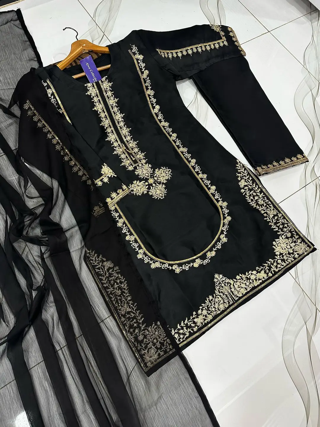 3 Pcs Women's Stitched Shamoz Silk Sequins Embroidered Suit