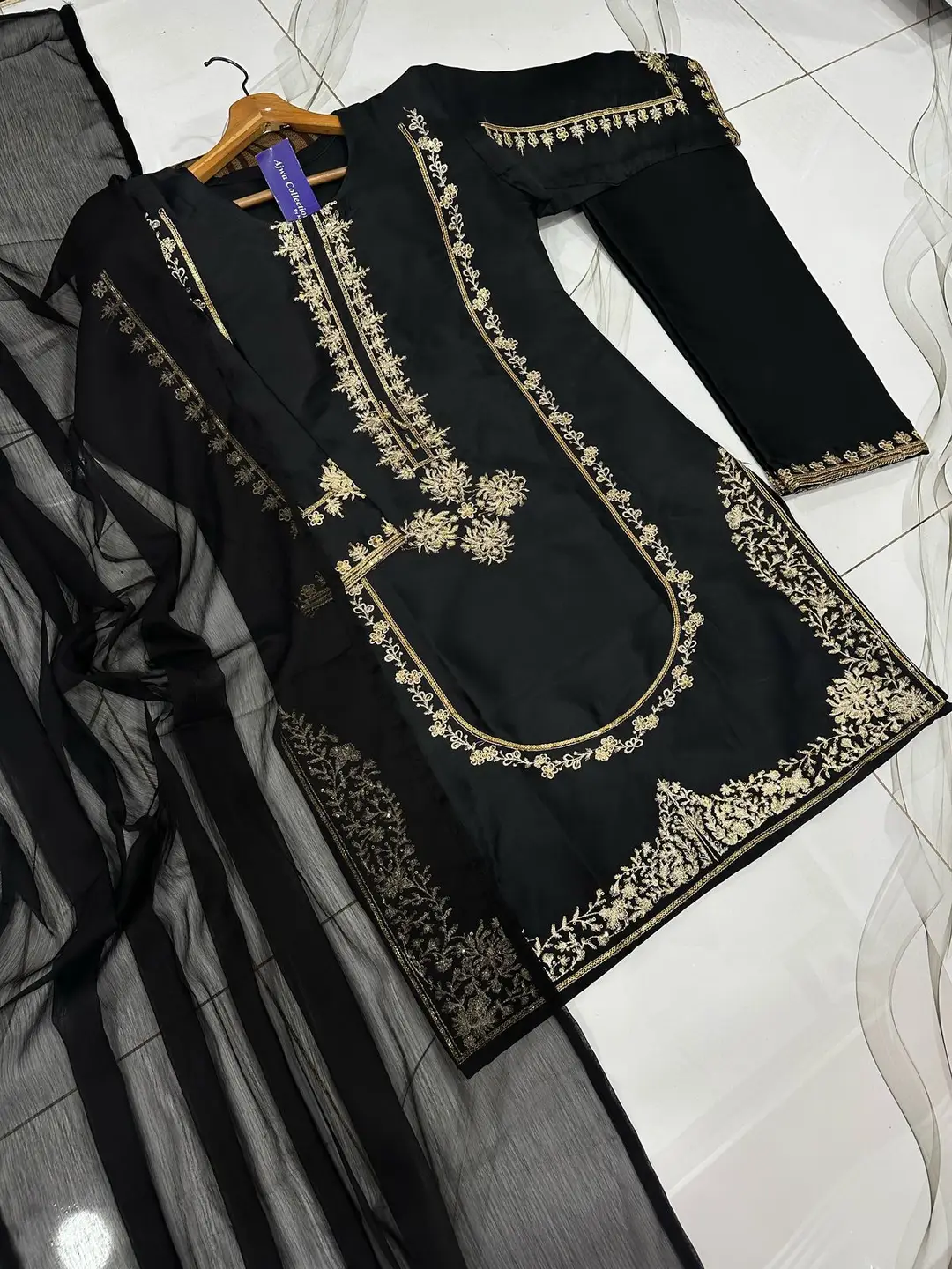 3 Pcs Women's Stitched Shamoz Silk Sequins Embroidered Suit