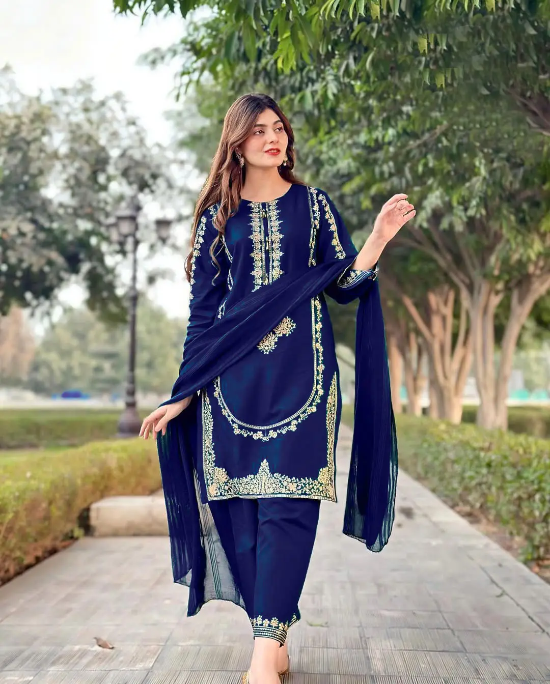 3 Pcs Women's Stitched Shamoz Silk Sequins Embroidered Suit