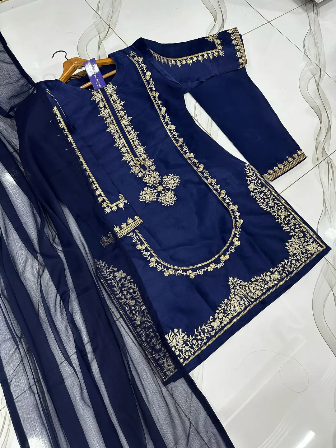 3 Pcs Women's Stitched Shamoz Silk Sequins Embroidered Suit