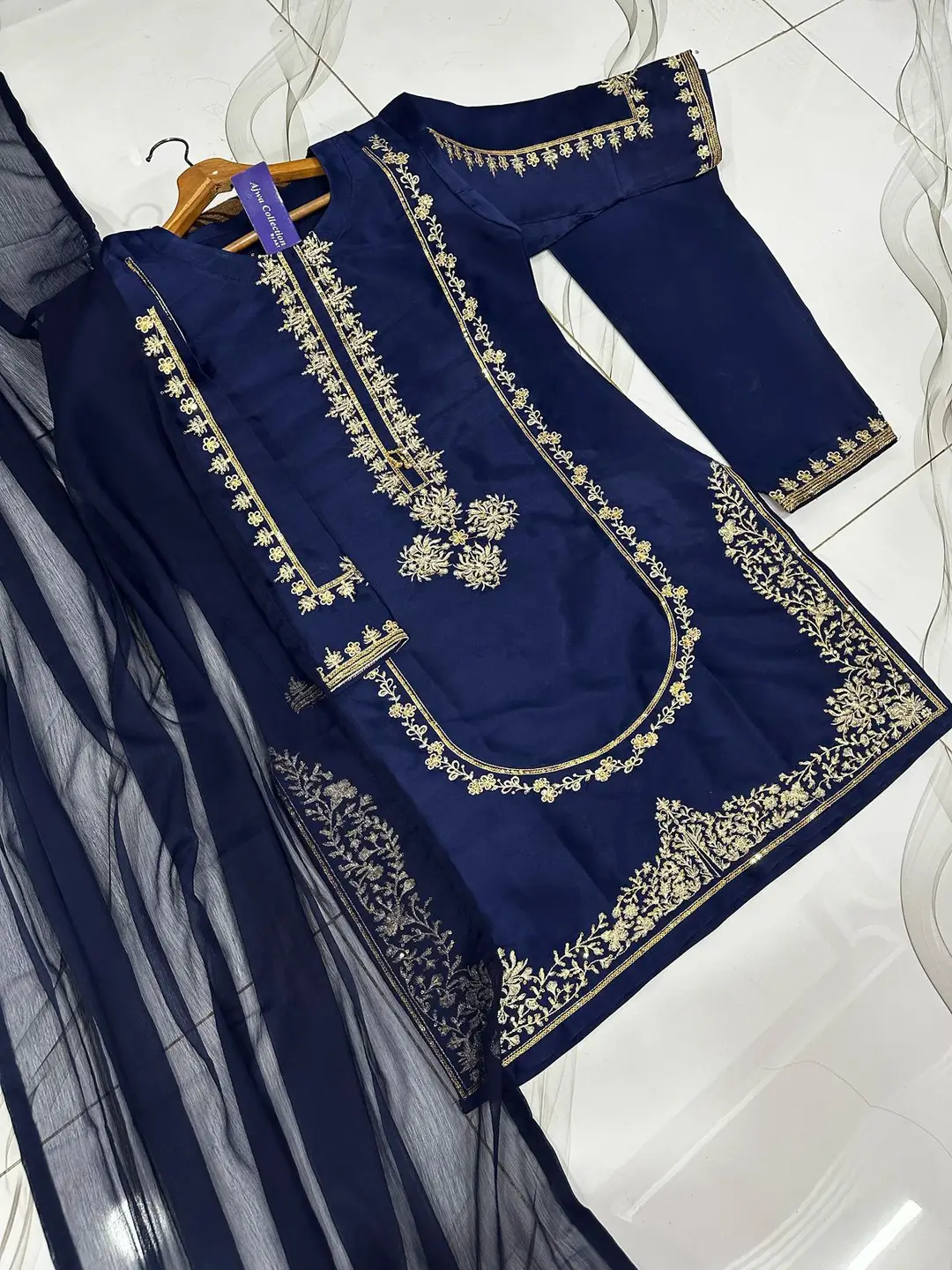 3 Pcs Women's Stitched Shamoz Silk Sequins Embroidered Suit