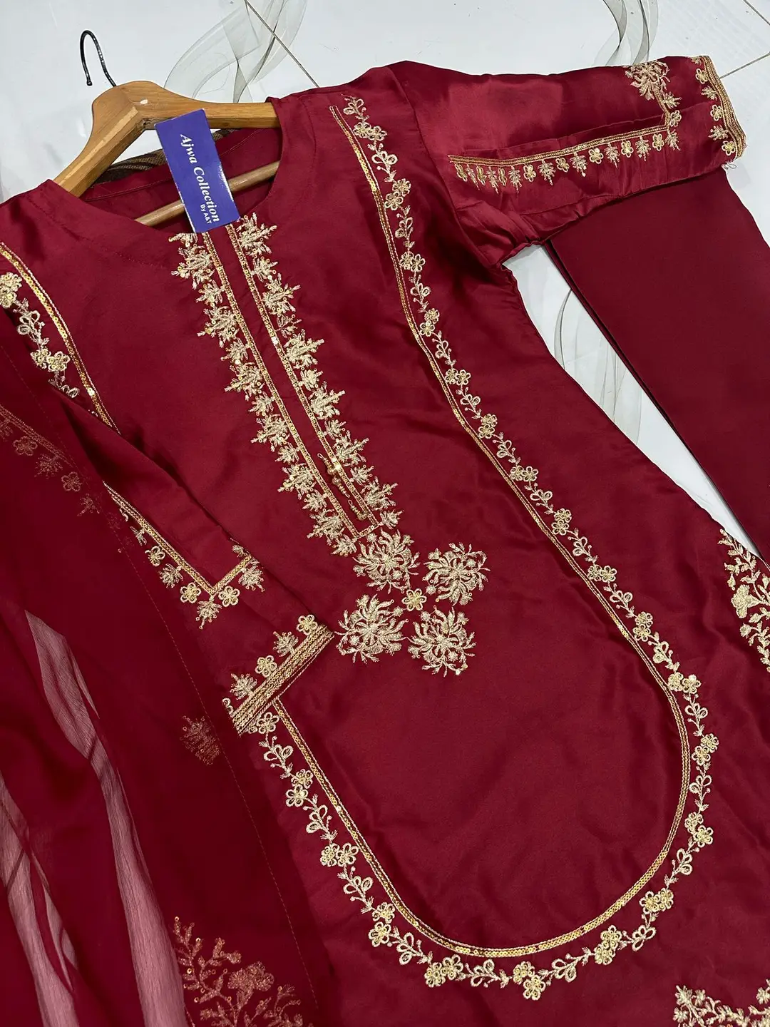 3 Pcs Women's Stitched Shamoz Silk Sequins Embroidered Suit