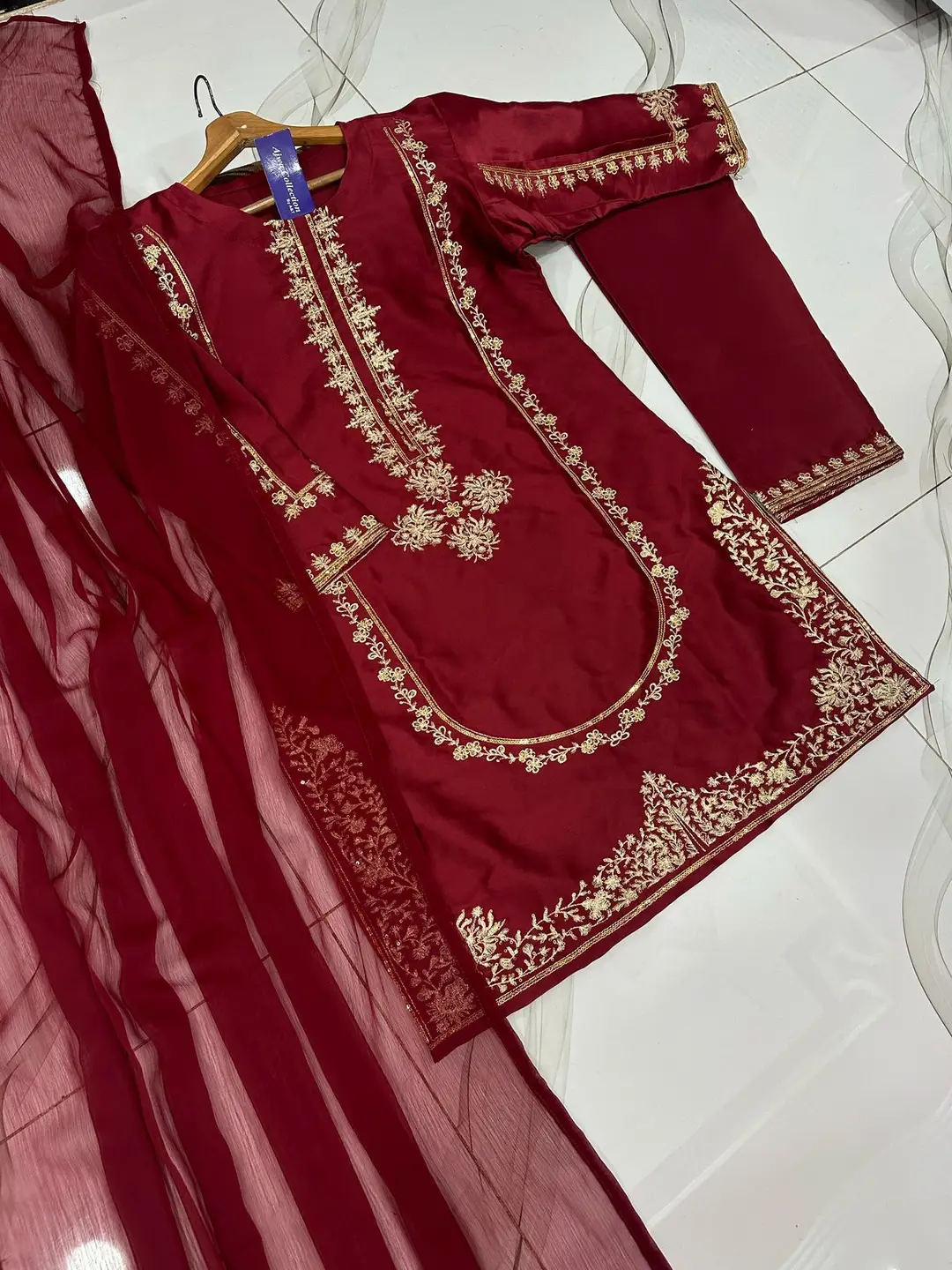 3 Pcs Women's Stitched Shamoz Silk Sequins Embroidered Suit