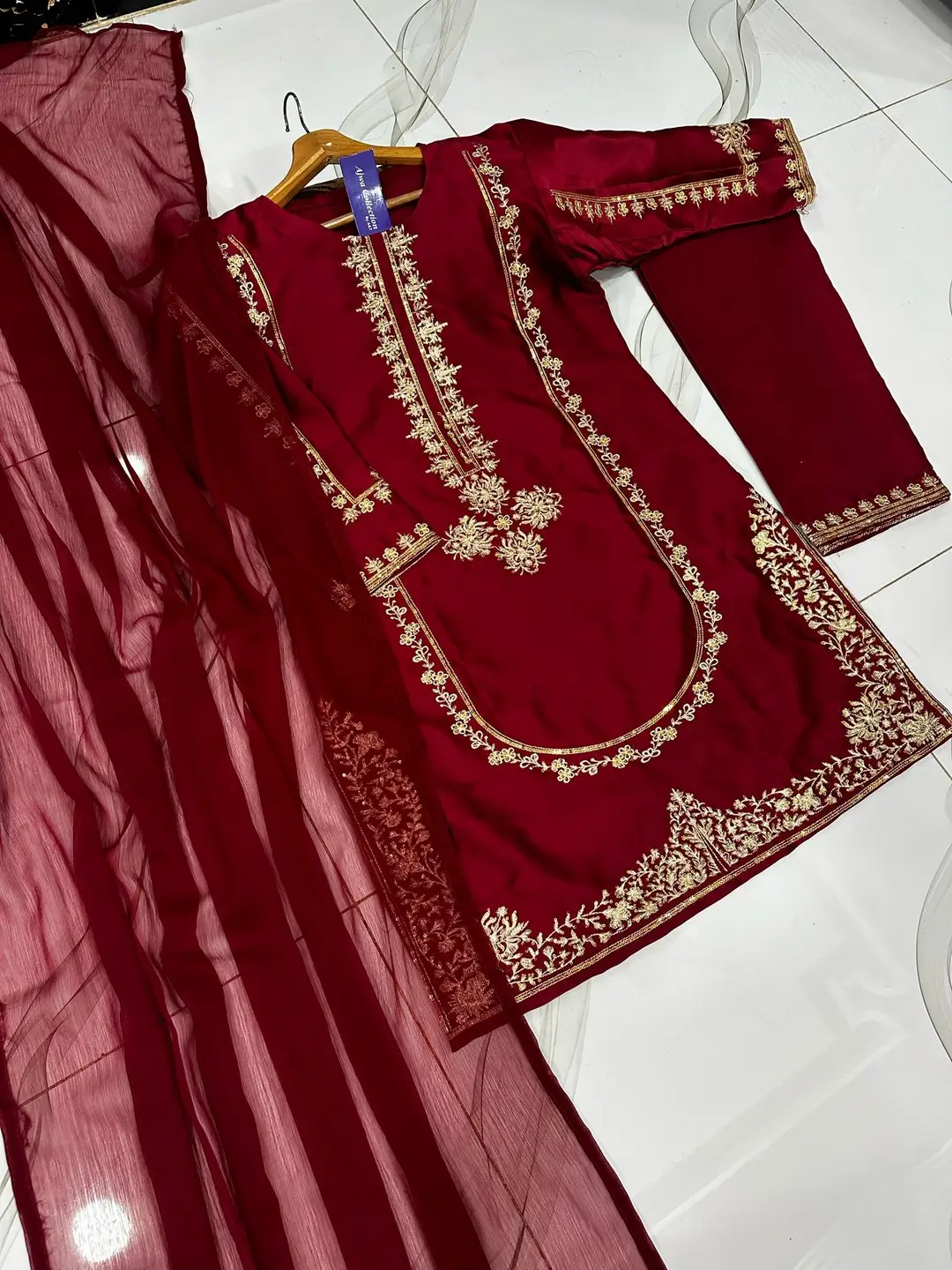 3 Pcs Women's Stitched Shamoz Silk Sequins Embroidered Suit