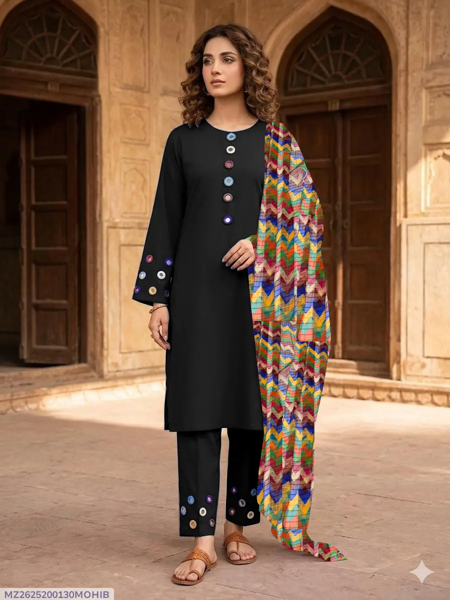 3 Pcs Women's Stitched Cotton Sheesha Work Suit