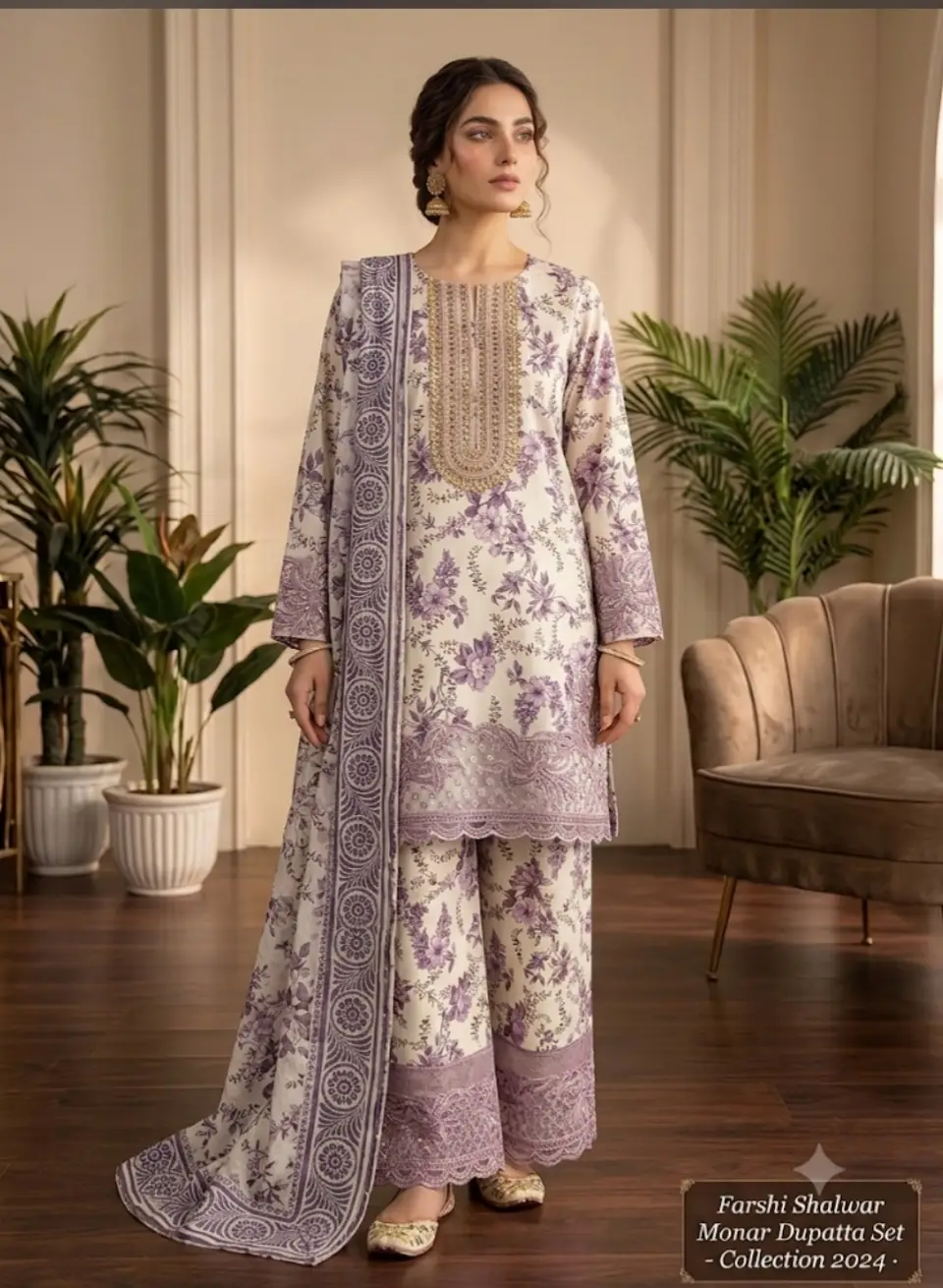 3 Pcs Women's Stitched Lawn Embroidered Suit