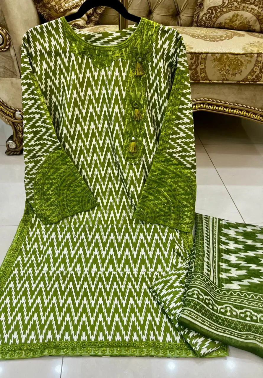 3 Pcs Women's Stitched Lawn Printed Suit