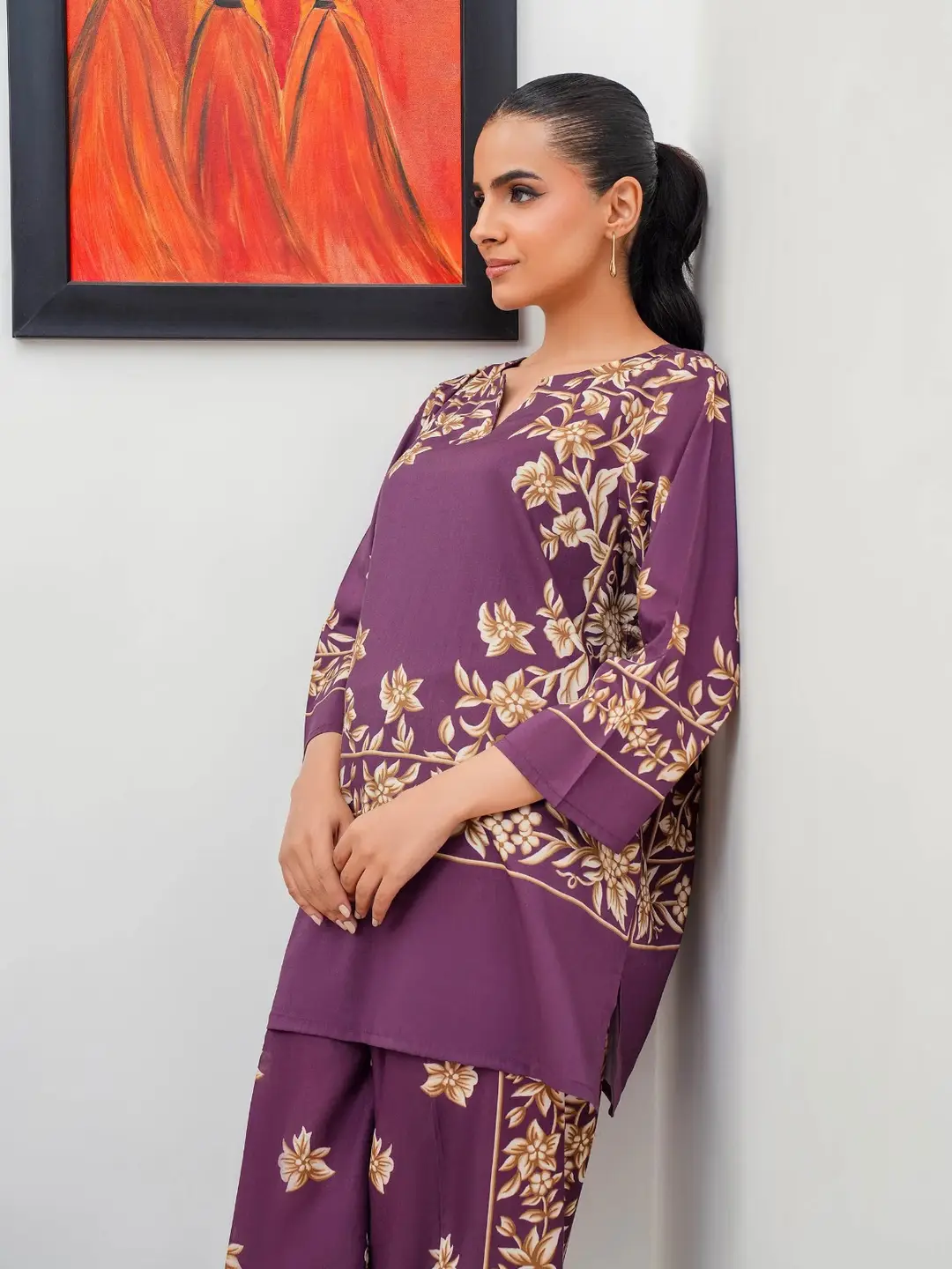 2 Pcs Women's Stitched Silk Printed Shirt And Trouser