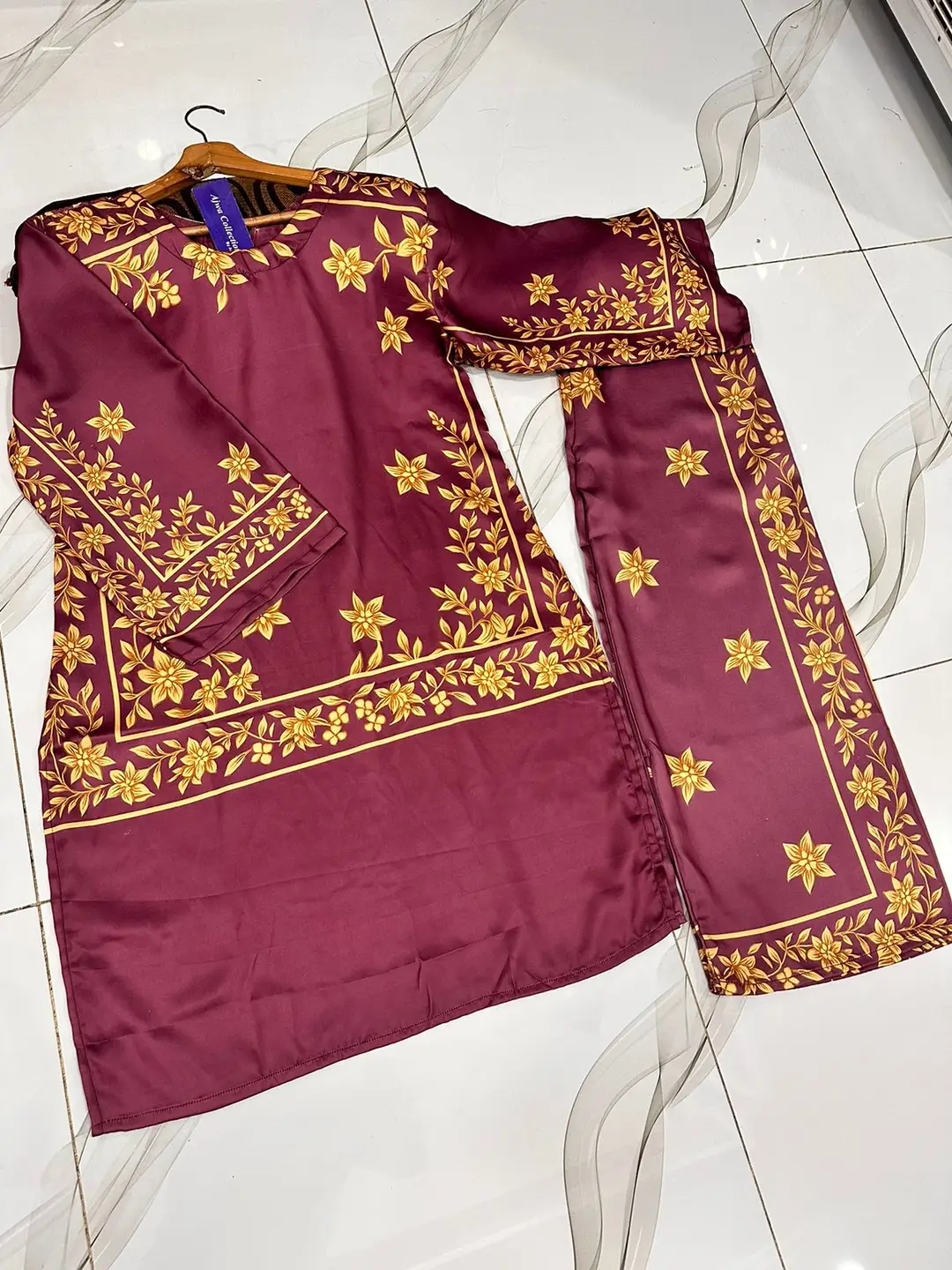 2 Pcs Women's Stitched Silk Printed Shirt And Trouser