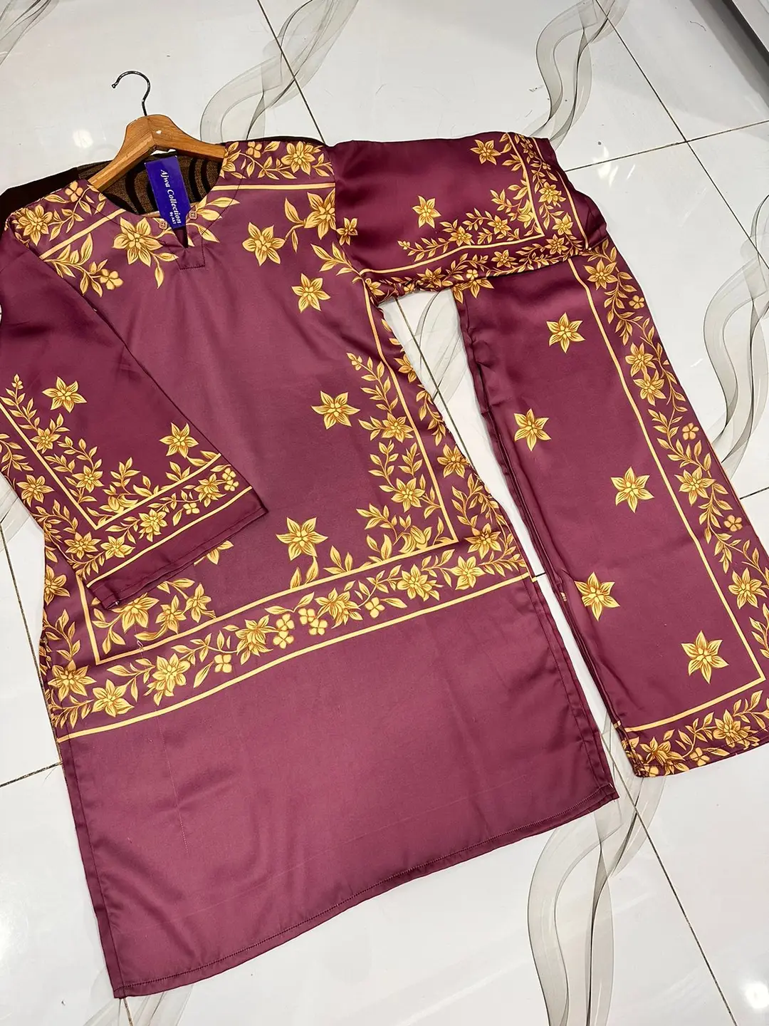 2 Pcs Women's Stitched Silk Printed Shirt And Trouser