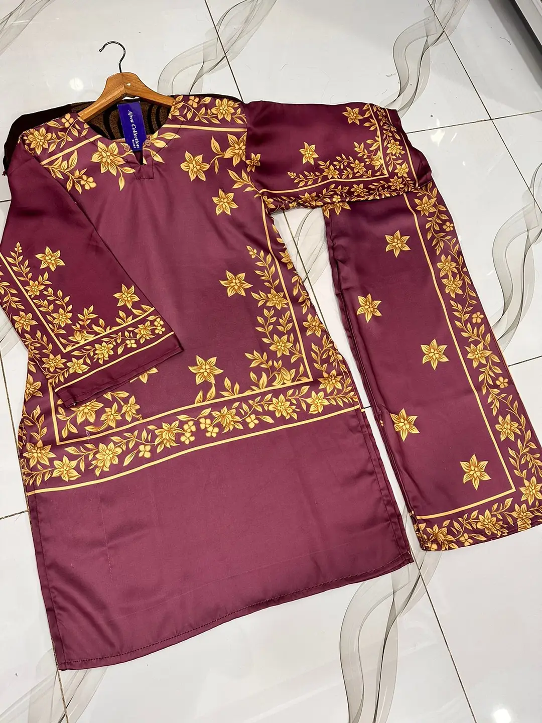 2 Pcs Women's Stitched Silk Printed Shirt And Trouser