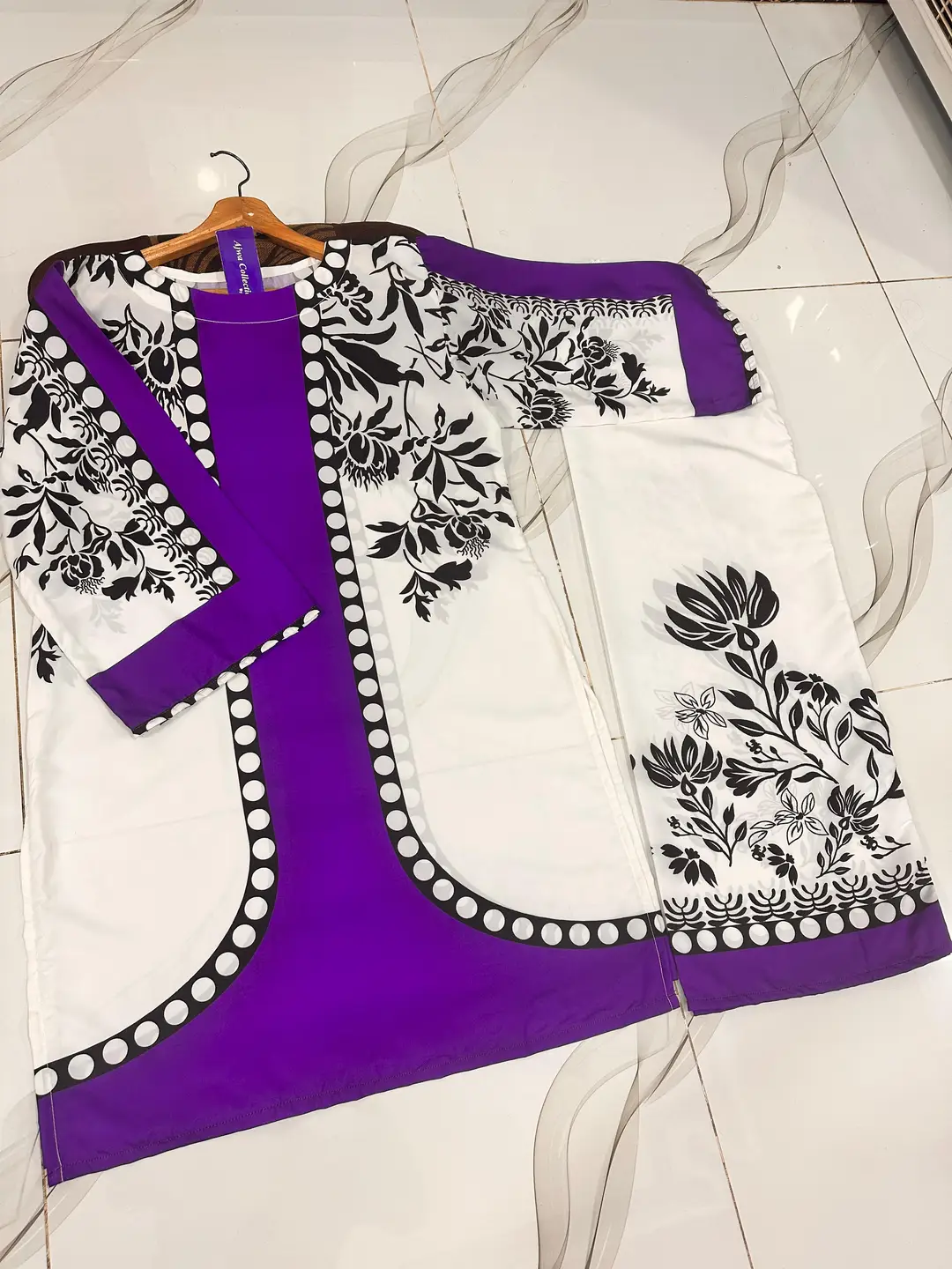 2 Pcs Women's Stitched Lawn Printed Shirt And Trouser