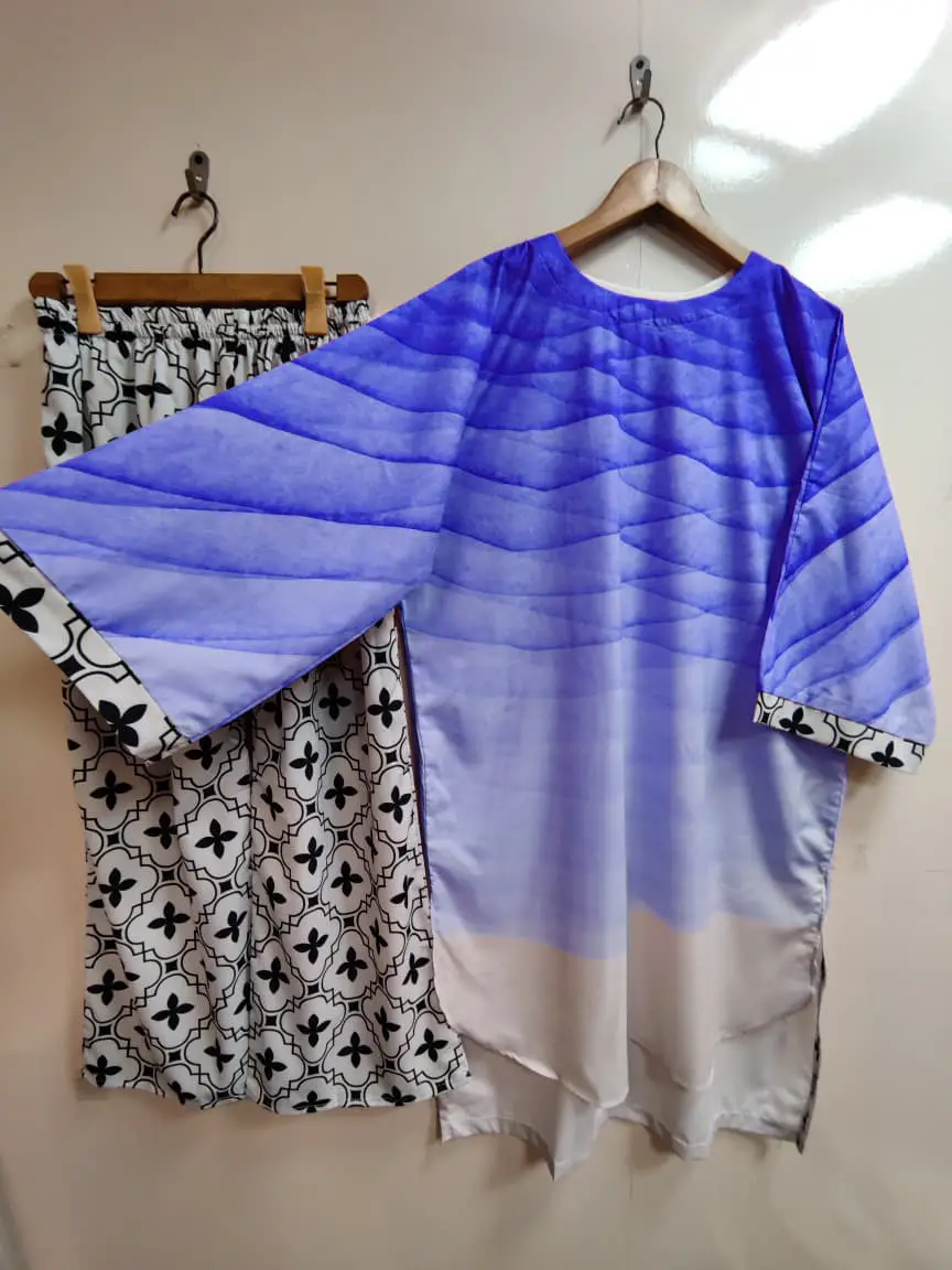 2 Pcs Women's Stitched Swiss Lawn Printed Shirt And Trouser