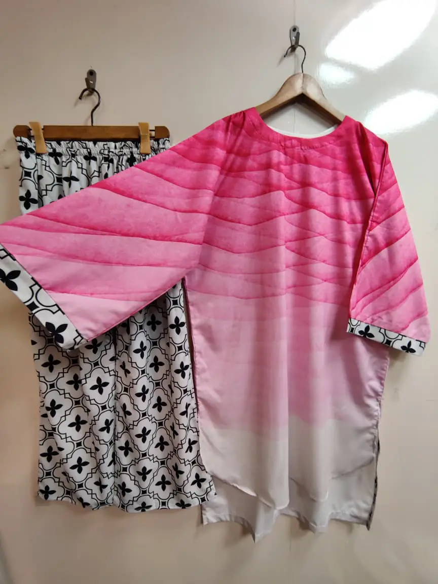 2 Pcs Women's Stitched Swiss Lawn Printed Shirt And Trouser