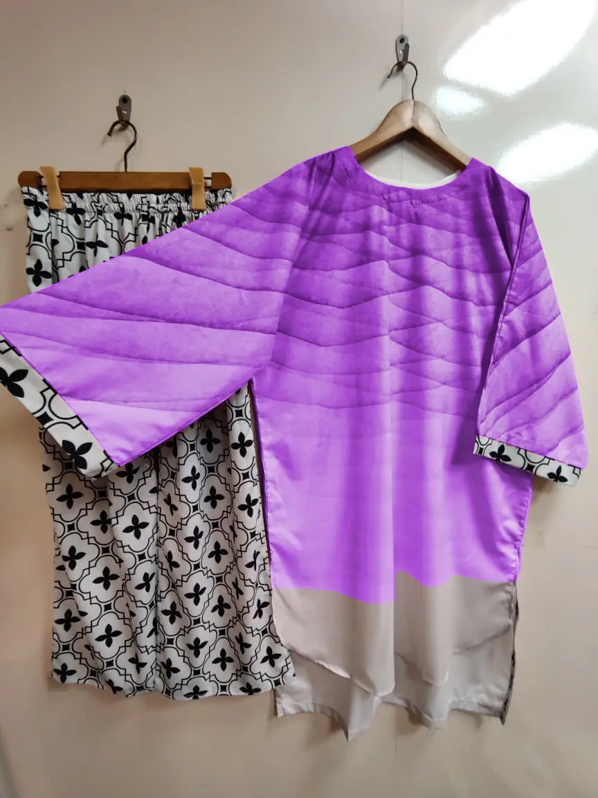 2 Pcs Women's Stitched Swiss Lawn Printed Shirt And Trouser