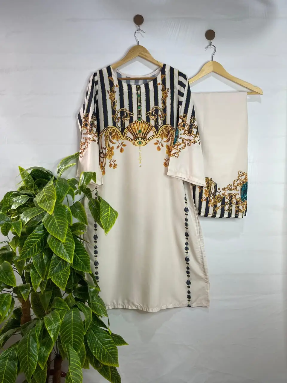 2 Pcs Women's Stitched Swiss Lawn Printed Shirt And Trouser
