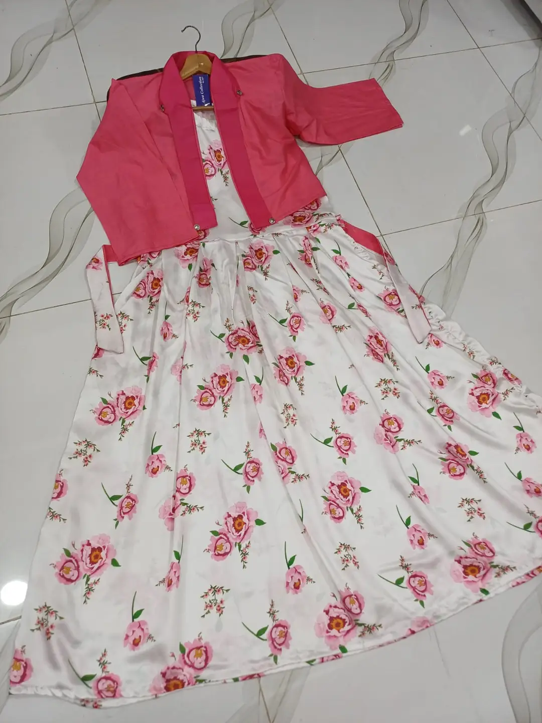 Stunning Pink Printed Maxi and Jacket Set - 2 Pcs