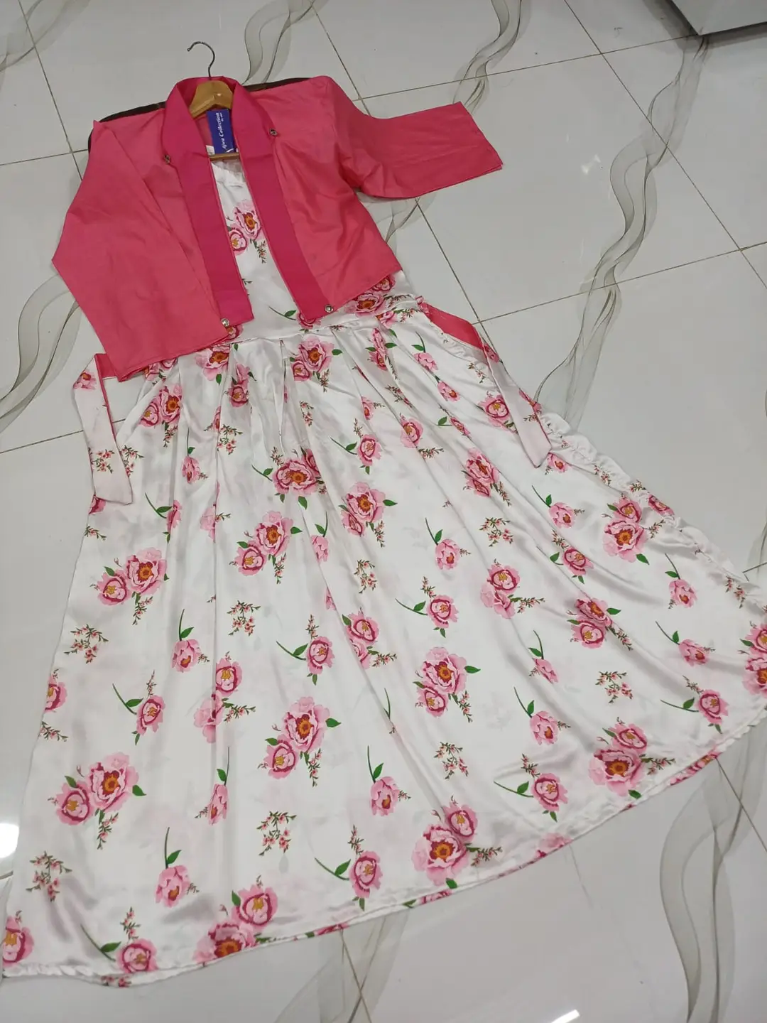 Stunning Pink Printed Maxi and Jacket Set - 2 Pcs