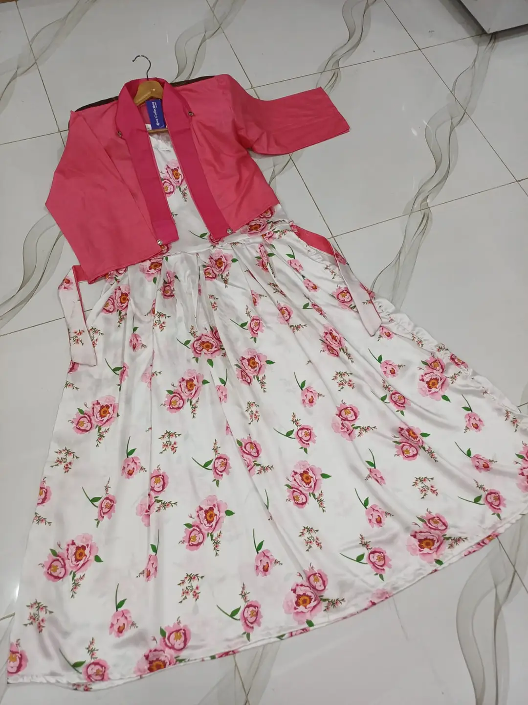 Stunning Pink Printed Maxi and Jacket Set - 2 Pcs