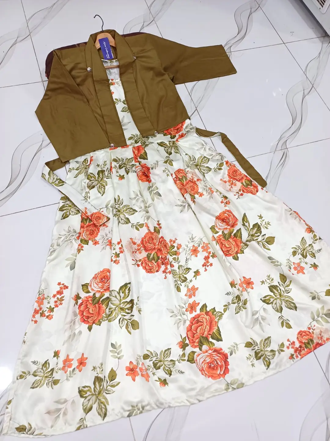2 Pcs Women's Stitched Silk Printed Maxi And Jacket