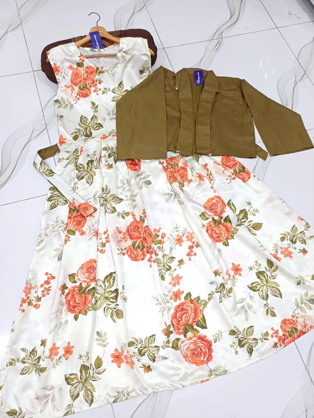 2 Pcs Women's Stitched Silk Printed Maxi And Jacket