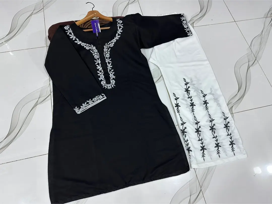 2 Pcs Women's Stitched Cotton Embroidered Shirt And Trouser
