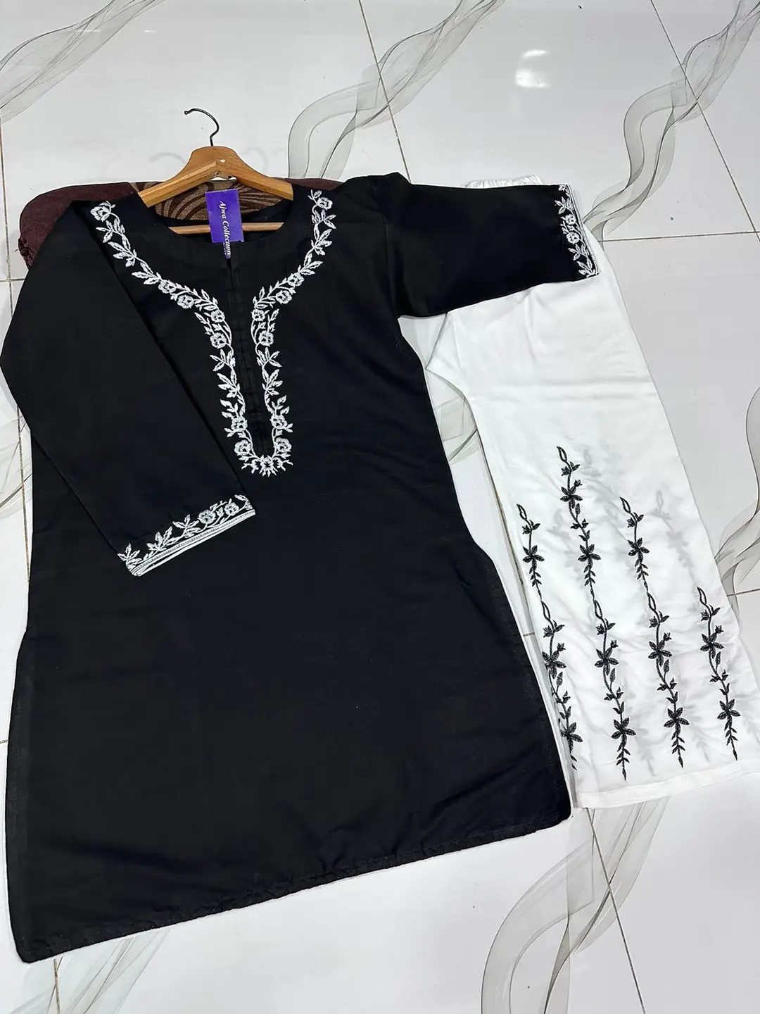 2 Pcs Women's Stitched Cotton Embroidered Shirt And Trouser