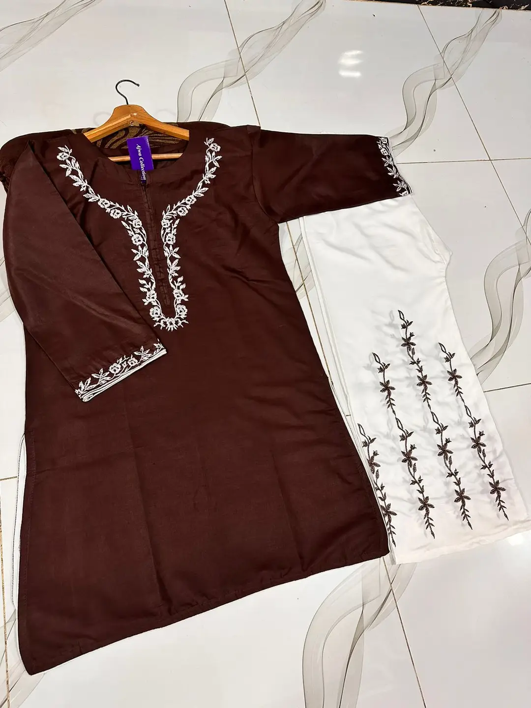 2 Pcs Women's Stitched Cotton Embroidered Shirt And Trouser