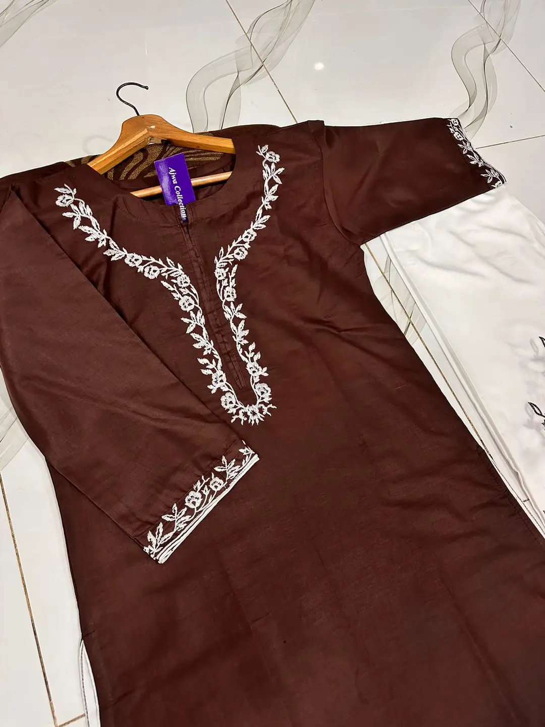 2 Pcs Women's Stitched Cotton Embroidered Shirt And Trouser