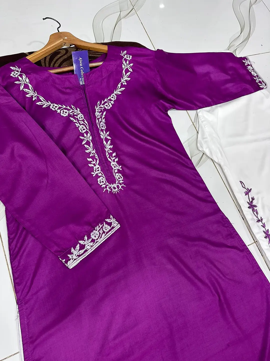 2 Pcs Women's Stitched Cotton Embroidered Shirt And Trouser