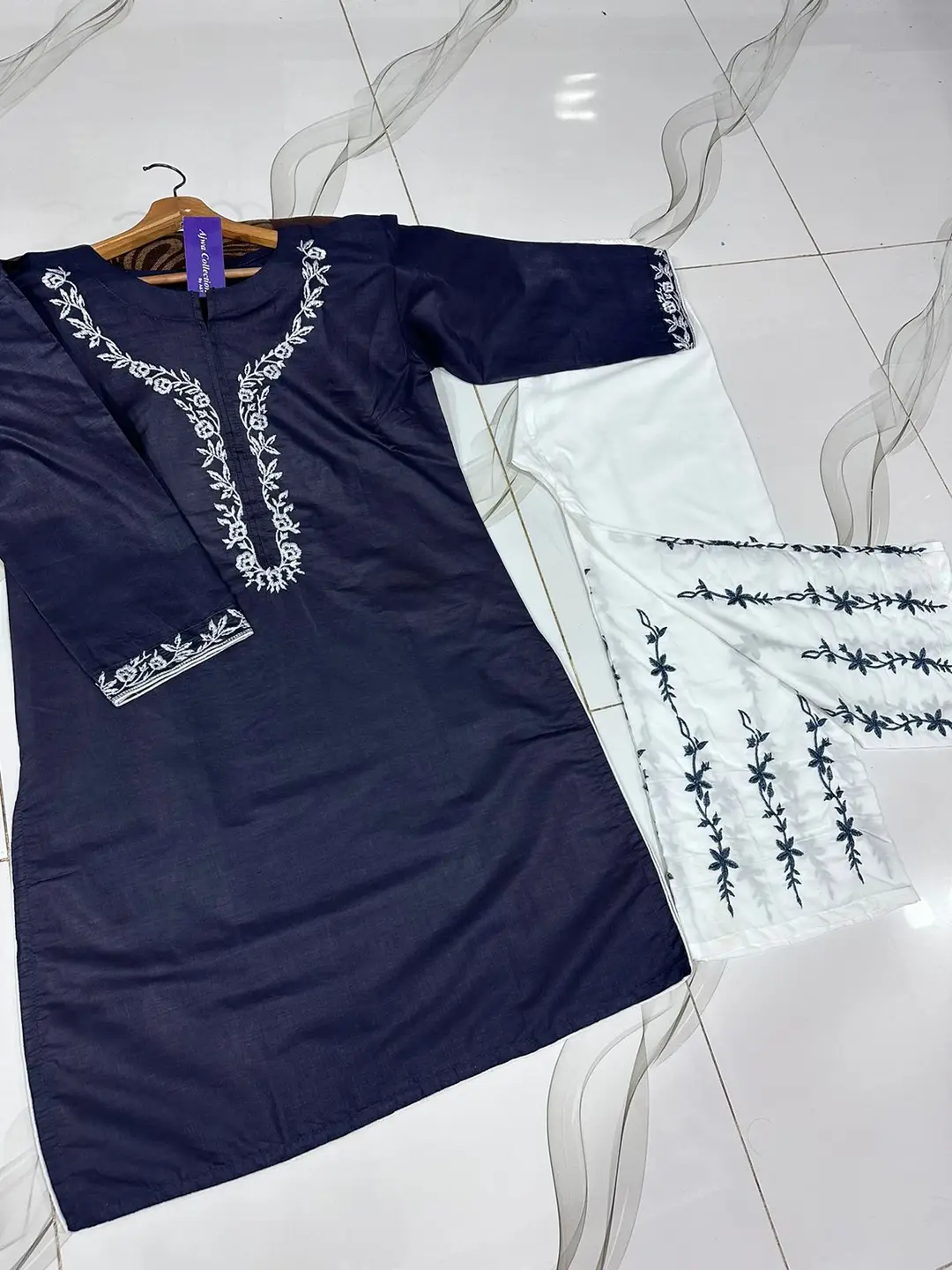 2 Pcs Women's Stitched Cotton Embroidered Shirt And Trouser