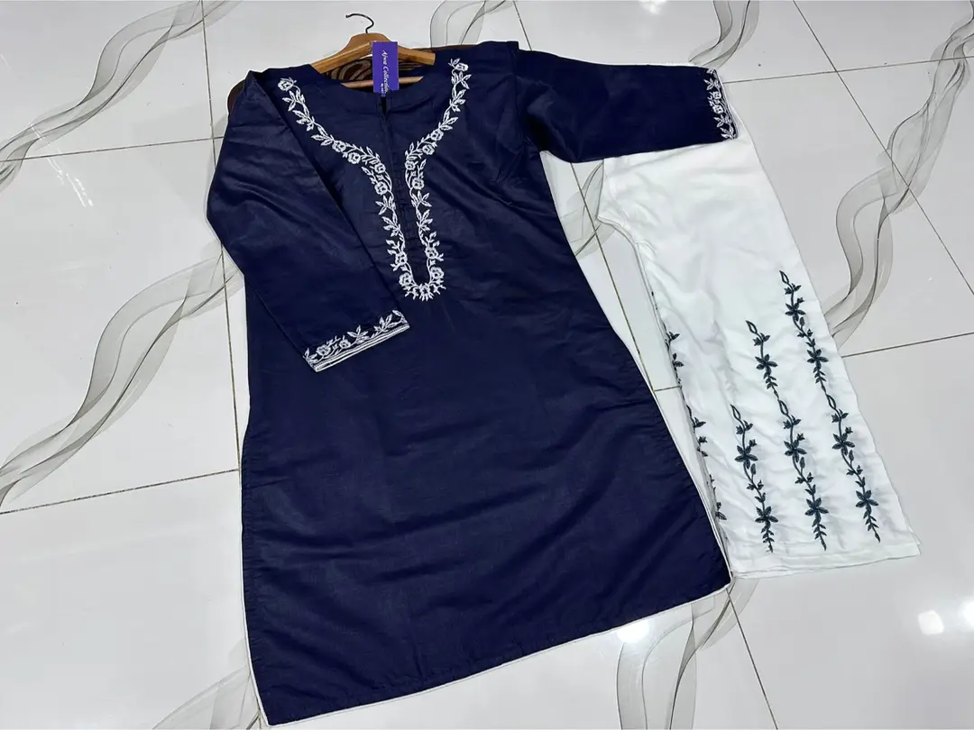 2 Pcs Women's Stitched Cotton Embroidered Shirt And Trouser