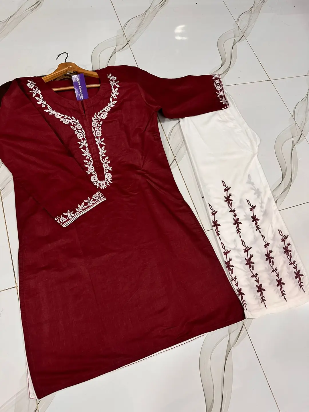 2 Pcs Women's Stitched Cotton Embroidered Shirt And Trouser