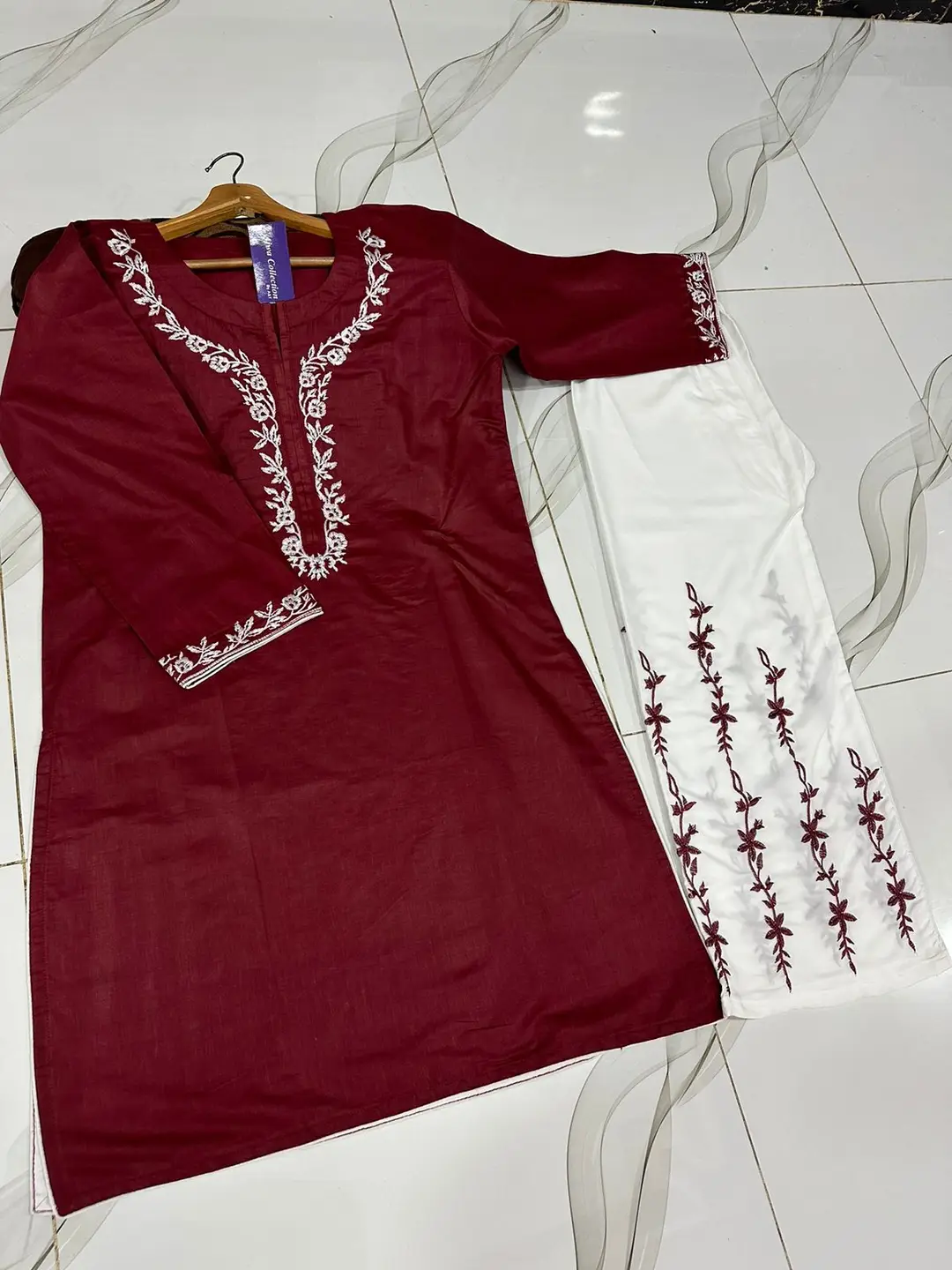 2 Pcs Women's Stitched Cotton Embroidered Shirt And Trouser