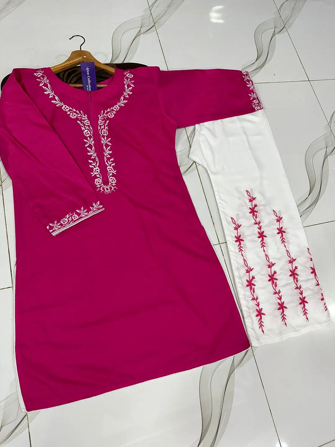 2 Pcs Women's Stitched Cotton Embroidered Shirt And Trouser