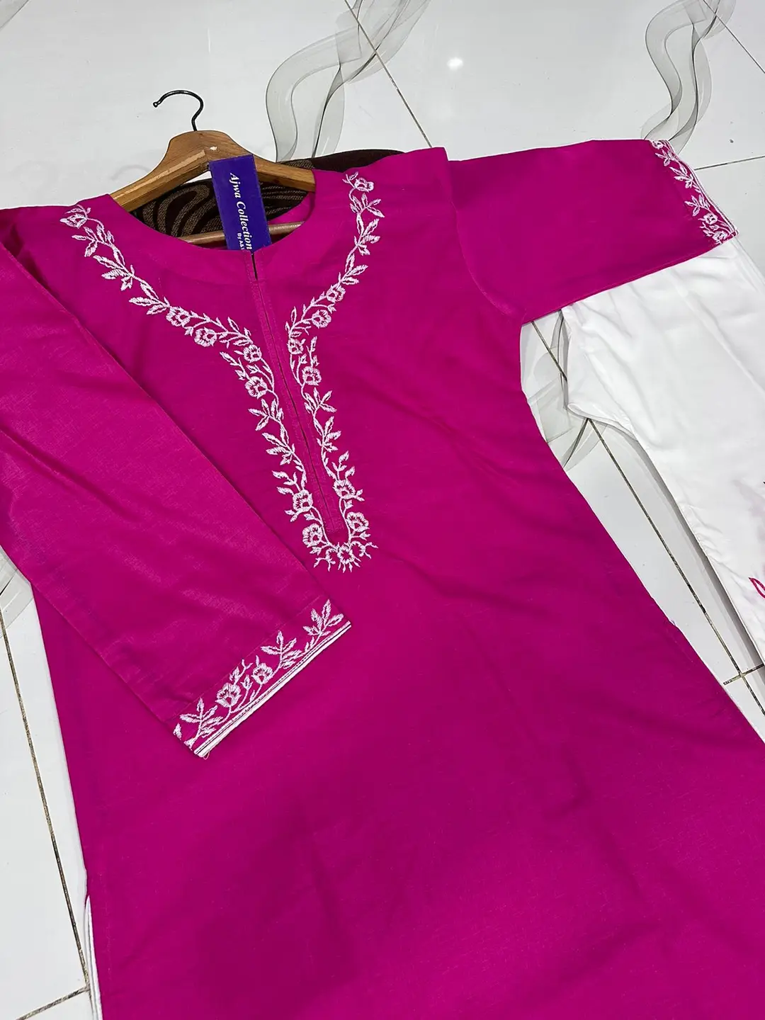 2 Pcs Women's Stitched Cotton Embroidered Shirt And Trouser