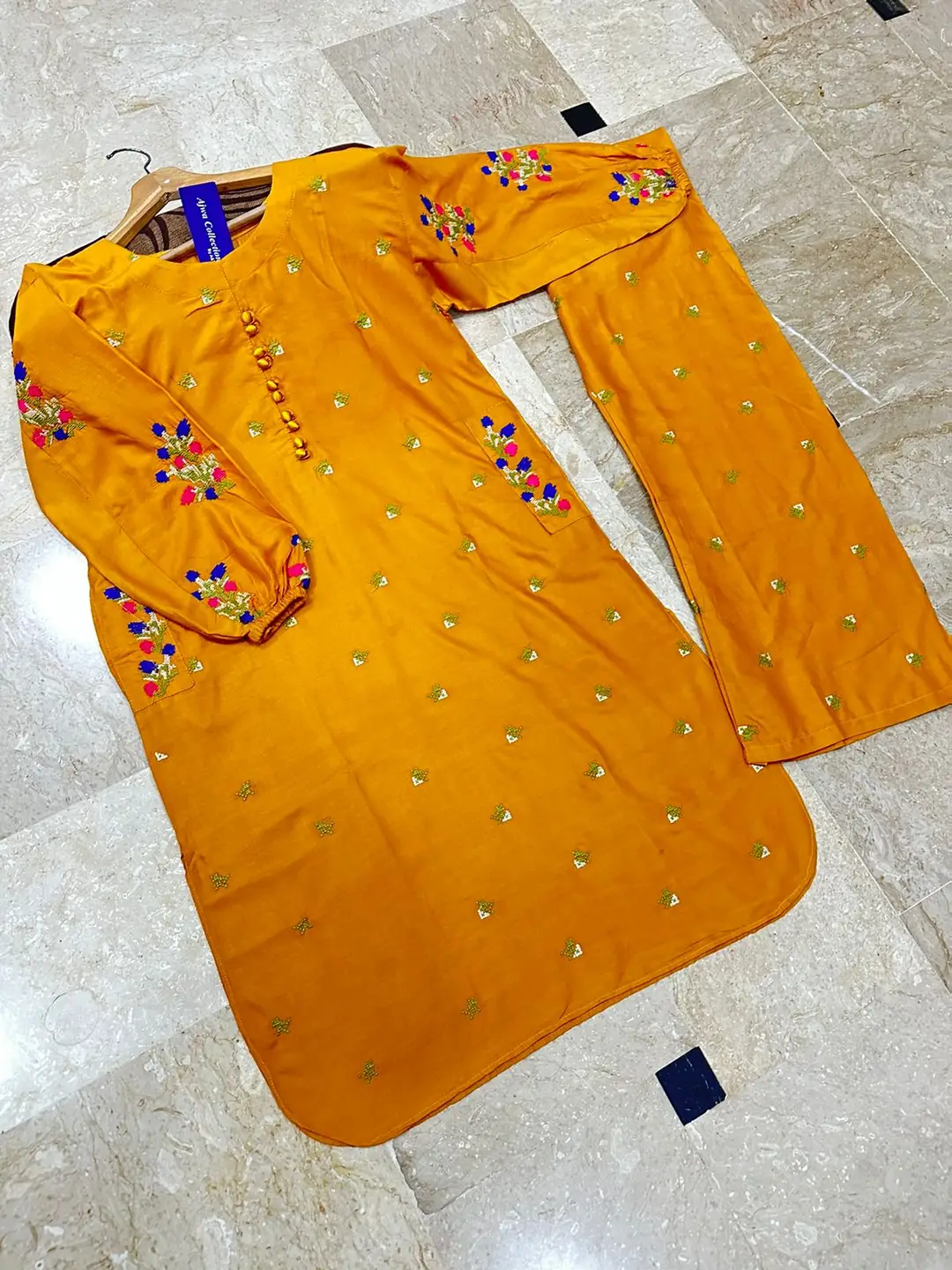 2 Pcs Women's Stitched Cotton Embroidered Shirt And Trouser