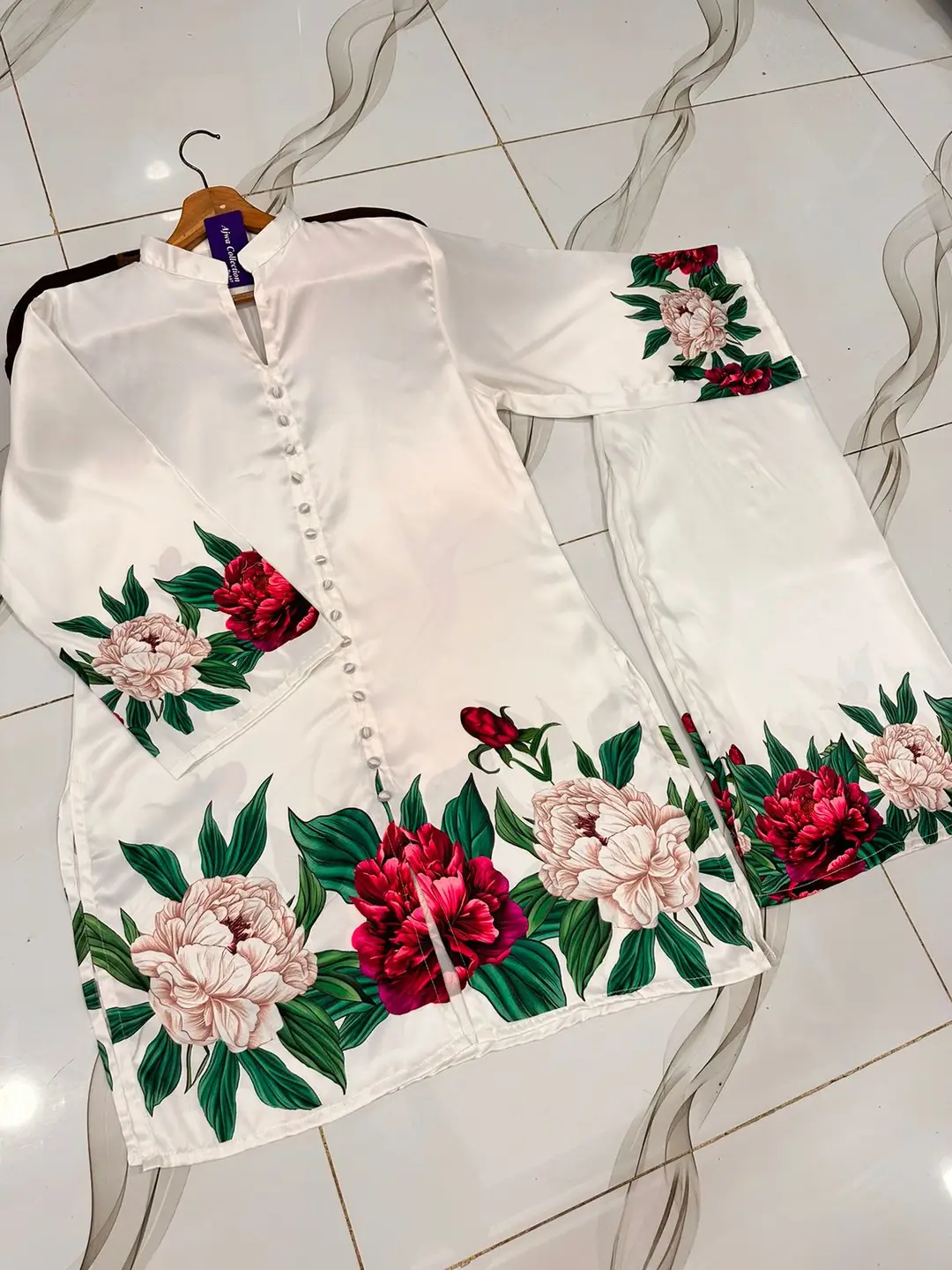 2 Pcs Women's Stitched Silk Printed Co-Ord Set