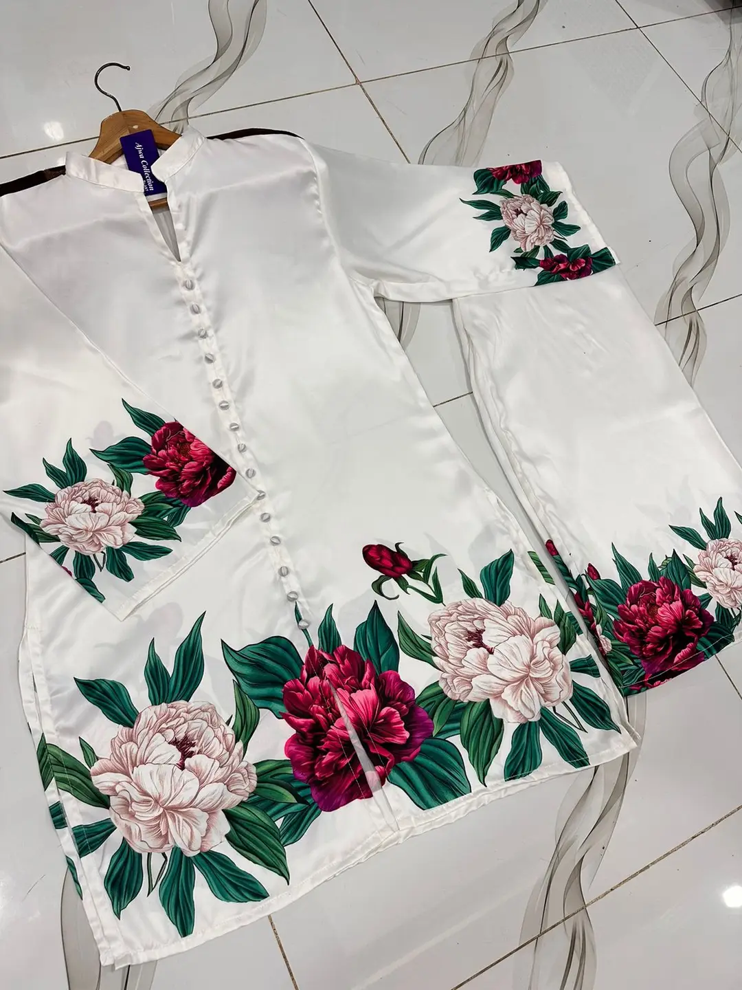 2 Pcs Women's Stitched Silk Printed Co-Ord Set