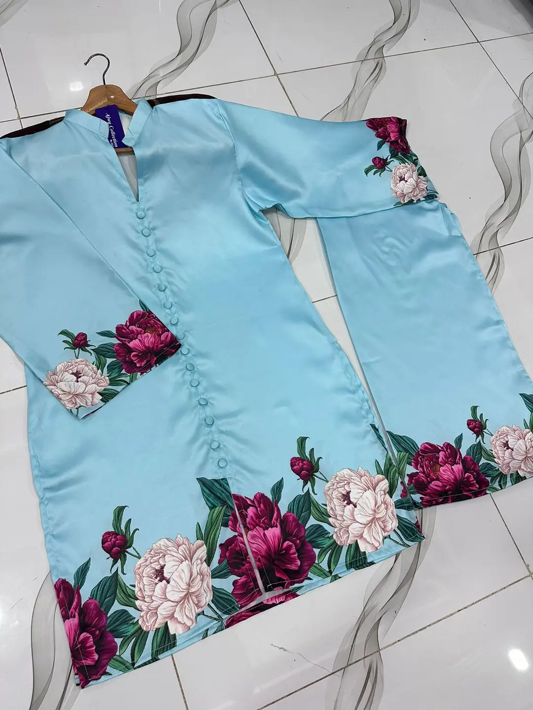 2 Pcs Women's Stitched Silk Printed Co-Ord Set