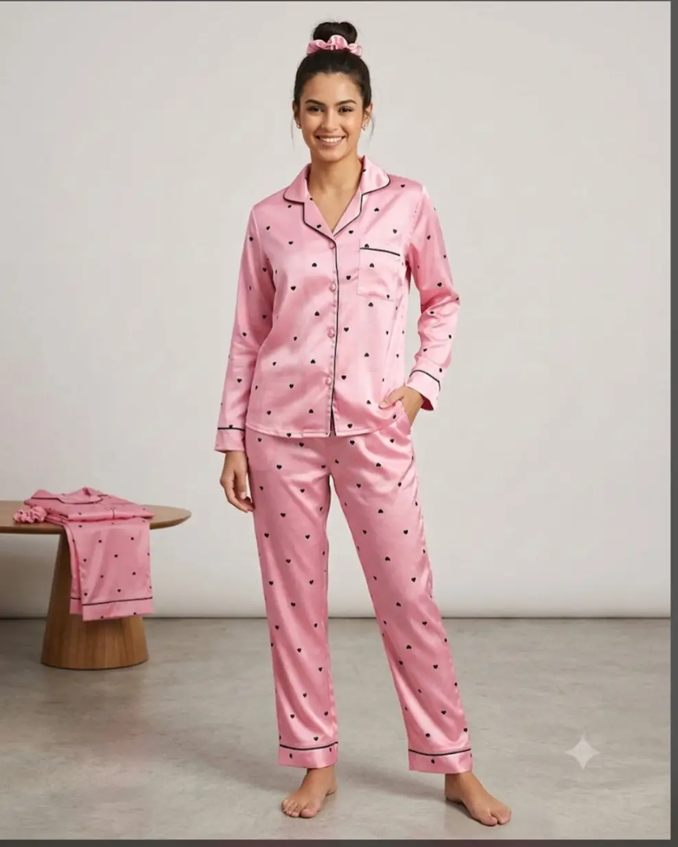 2 Pcs Women's Stitched Silk Printed Night Suit